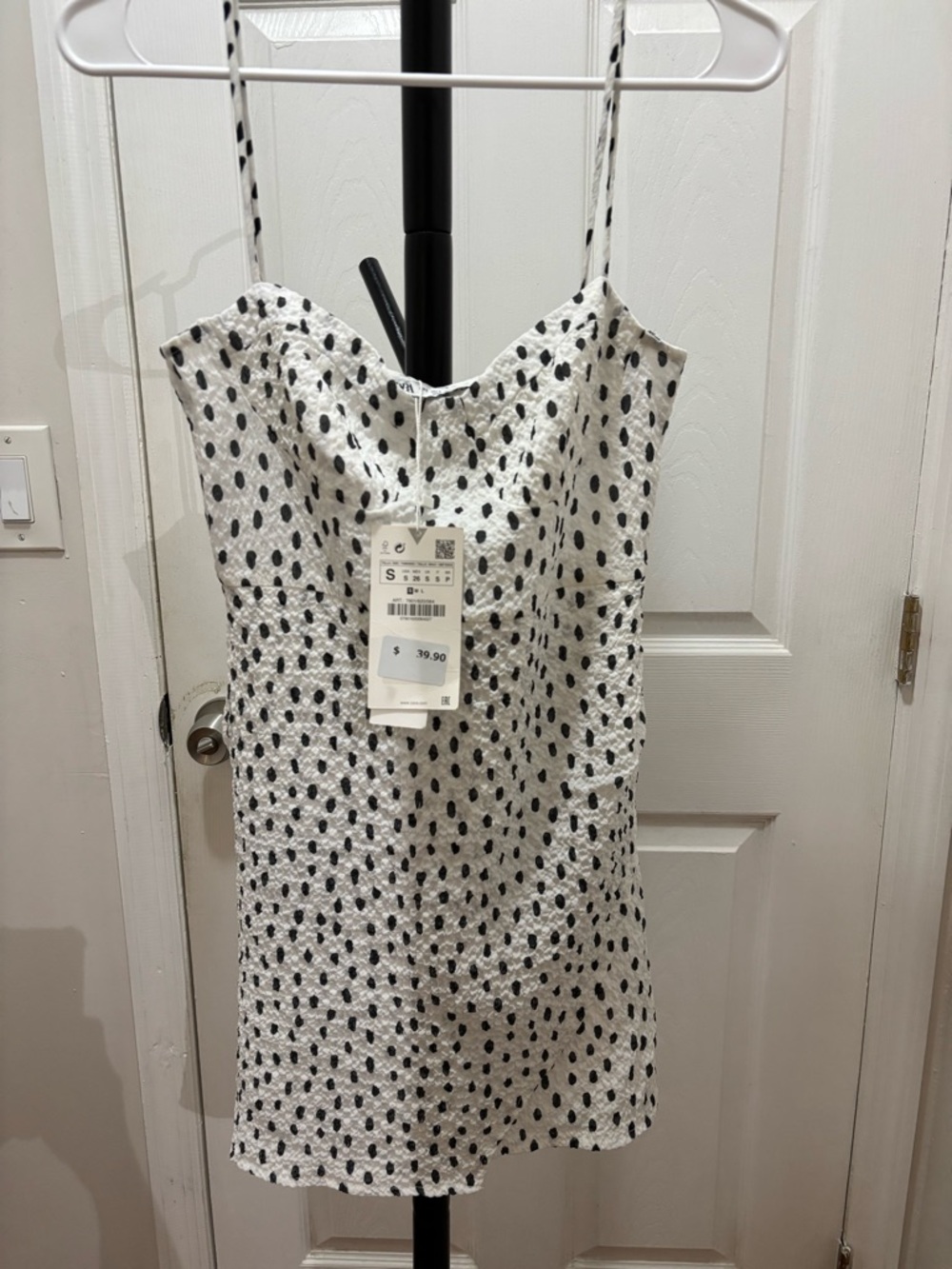 White Black Spotted Slip Mini Dress from ZARA